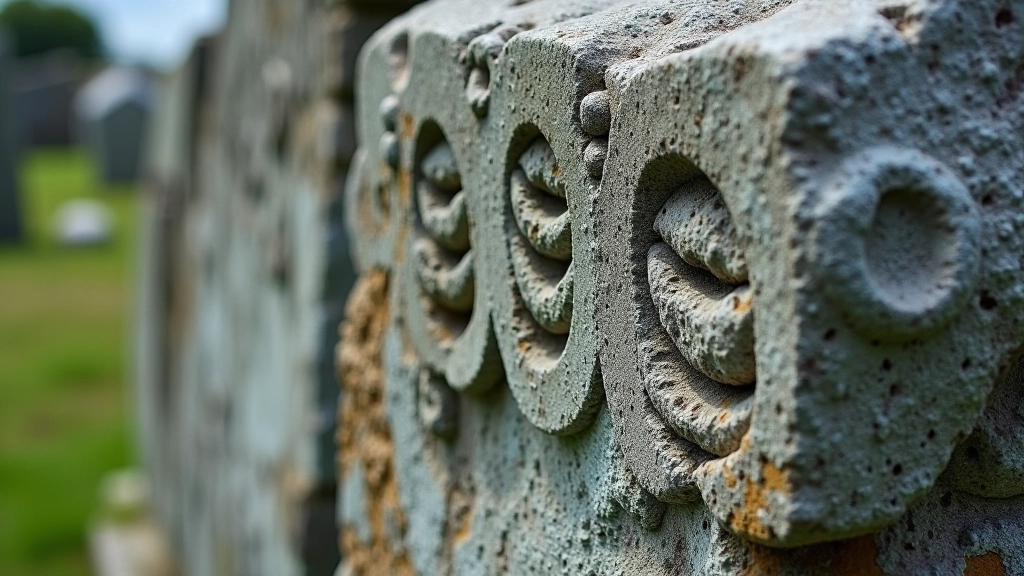 Detail of ancient carved megalithic stone showing weathered archaeological features